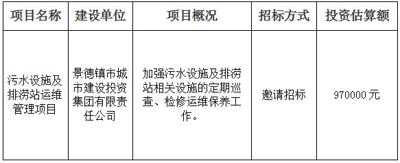 污水設施及排澇站運維管理項目招標計劃公告