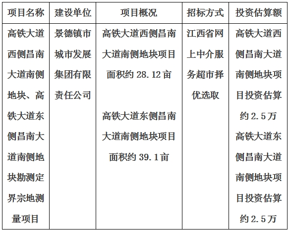 景德鎮市高鐵大道西側昌南大道南側地塊、高鐵大道東側昌南大道南側地塊勘測定界宗地測量項目計劃公告