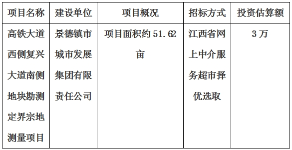 景德鎮市高鐵大道西側復興大道南側地塊勘測定界宗地測量項目計劃公告