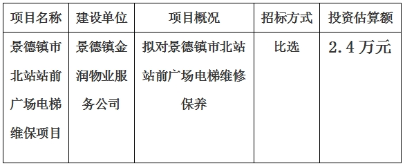 景德鎮市北站站前廣場電梯維保項目計劃公告