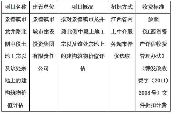 景德鎮市龍井路北側中段土地1宗以及該處宗地上的建構筑物價值評估計劃公告