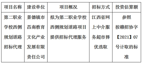 第二職業(yè)學(xué)校西側(cè)規(guī)劃道路招標(biāo)代理計(jì)劃公告