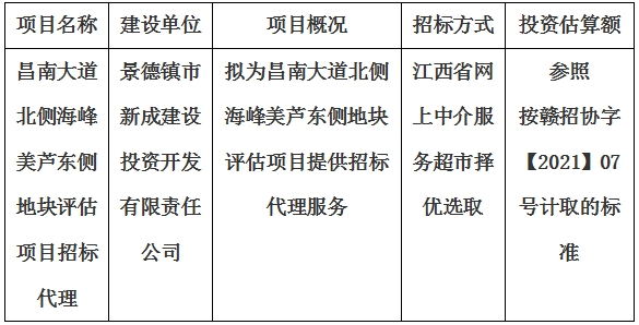 昌南大道北側(cè)海峰美蘆東側(cè)地塊評估項目招標代理計劃公告