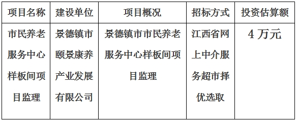 市民養老服務中心樣板間項目監理計劃公告