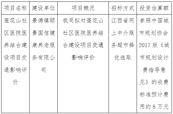 蓮花山社區醫院醫養結合建設項目交通影響評價計劃公告