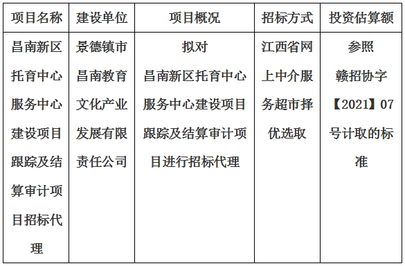 昌南新區托育中心服務中心建設項目跟蹤及結算審計項目招標代理計劃公告