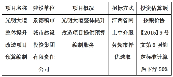 光明大道整體提升改造項目預算編制計劃公告