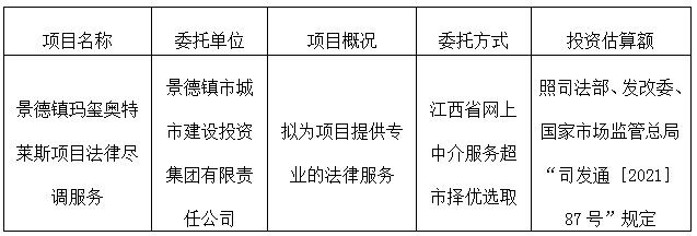 景德鎮瑪璽奧特萊斯項目法律盡調服務計劃公告