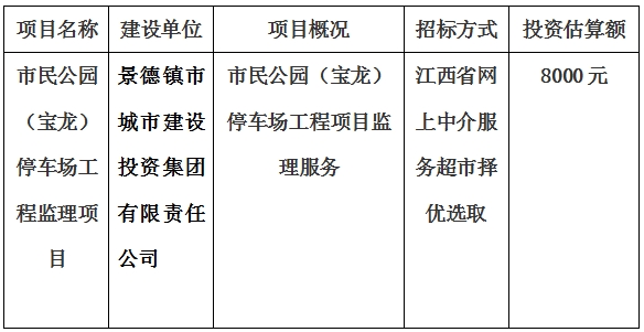 市民公園（寶龍）停車場工程監理項目計劃公告