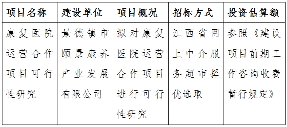 康復醫院運營合作項目可行性研究計劃公告