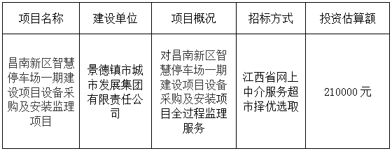 昌南新區智慧停車場一期建設項目設備采購及安裝監理項目計劃公告